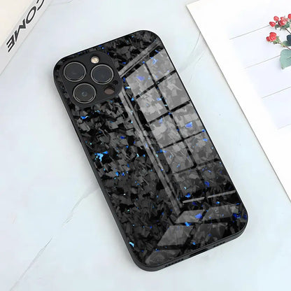 Edle Glas Handyhülle mit Kohlefaser-Optik – Für iPhone 16, 15, 14 Pro, 13, 12, 11, SE, Mini, 6, 7, 8 Plus