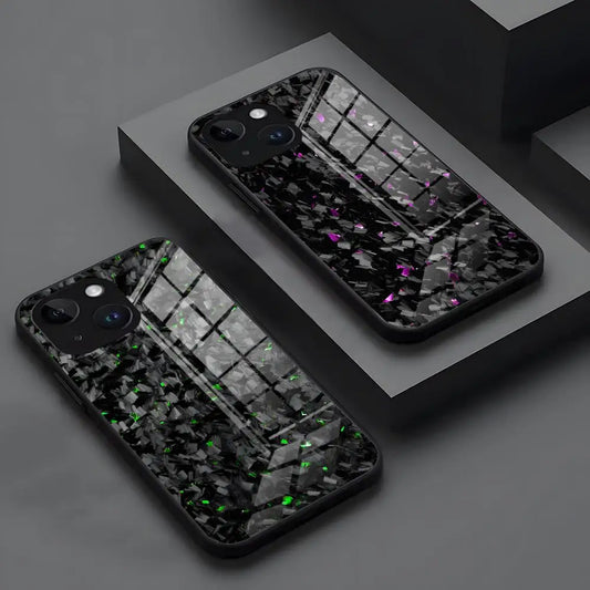Edle Glas Handyhülle mit Kohlefaser-Optik – Für iPhone 16, 15, 14 Pro, 13, 12, 11, SE, Mini, 6, 7, 8 Plus
