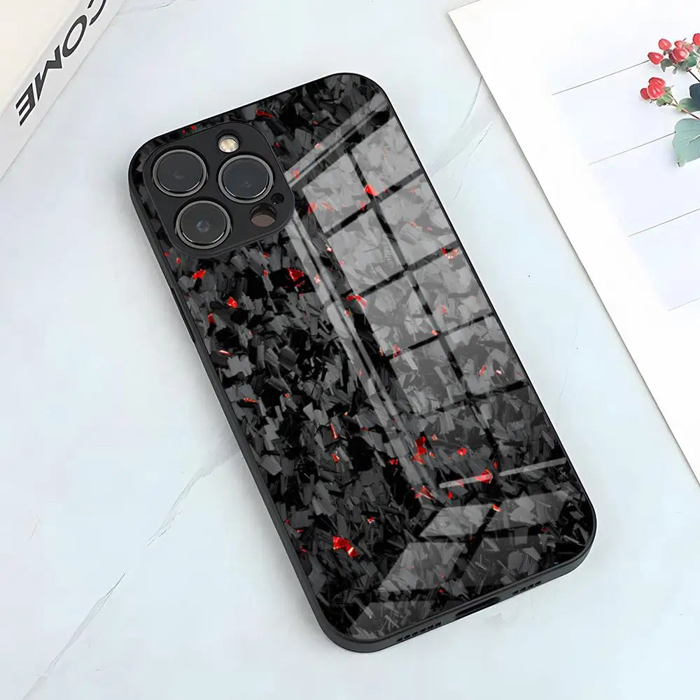 Edle Glas Handyhülle mit Kohlefaser-Optik – Für iPhone 16, 15, 14 Pro, 13, 12, 11, SE, Mini, 6, 7, 8 Plus