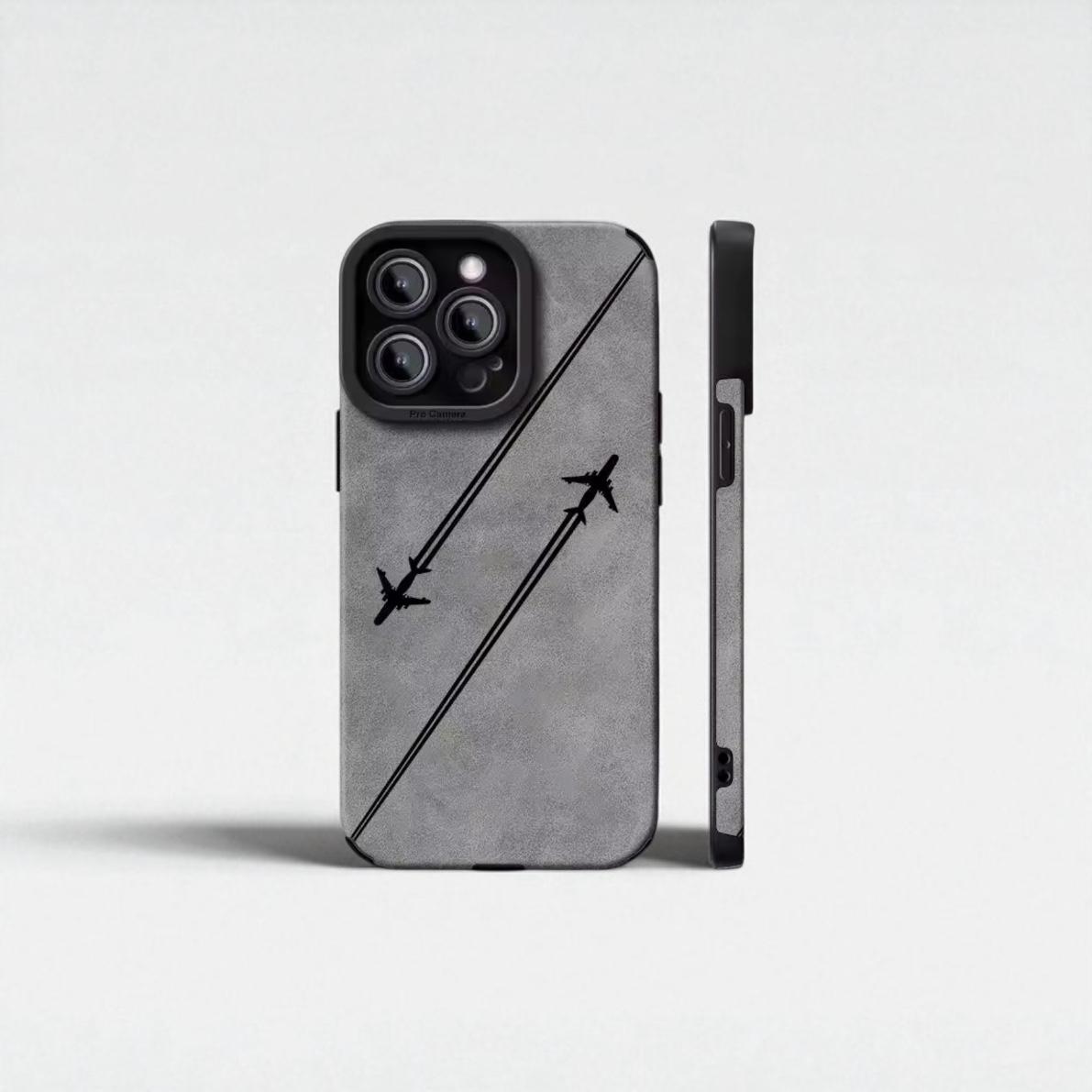 Double Lines Silicone Case – Soft Matte Protective Case with Leather Look for iPhone 11–16 Plus / Pro Max